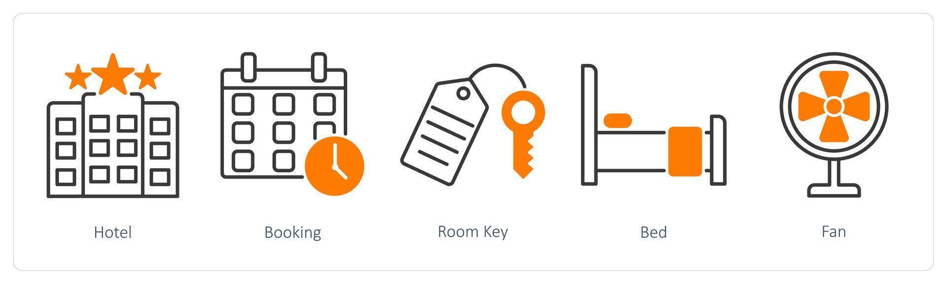 A set of 5 Summer and Travel icons as hotel, booking, room key vector