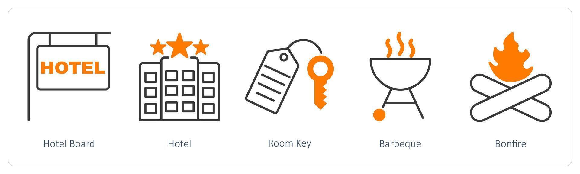 A set of 5 Summer and Travel icons as hotel board, hotel, room key vector