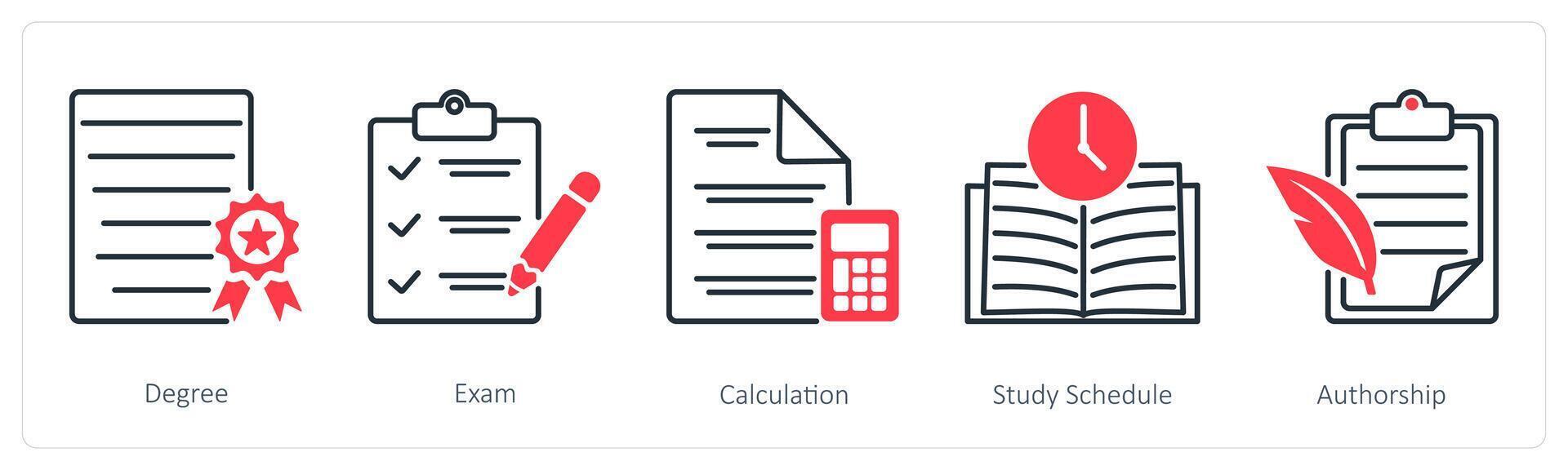 A set of 5 School and Education icons as degree, exam, calculation vector
