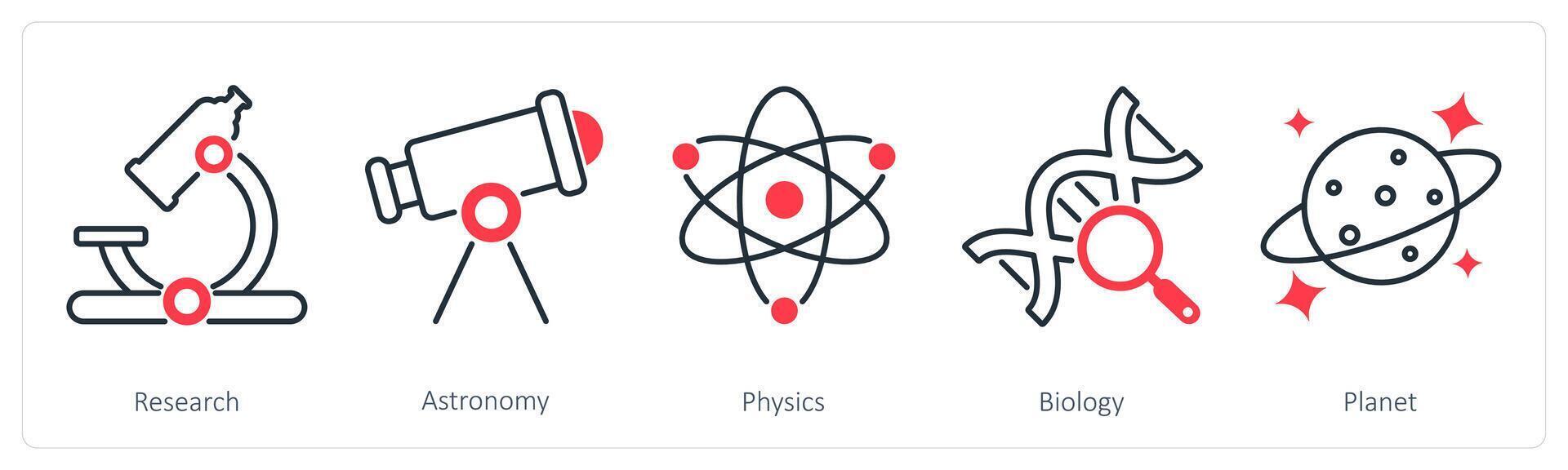 A set of 5 School and Education icons as research, astronomy, physics vector