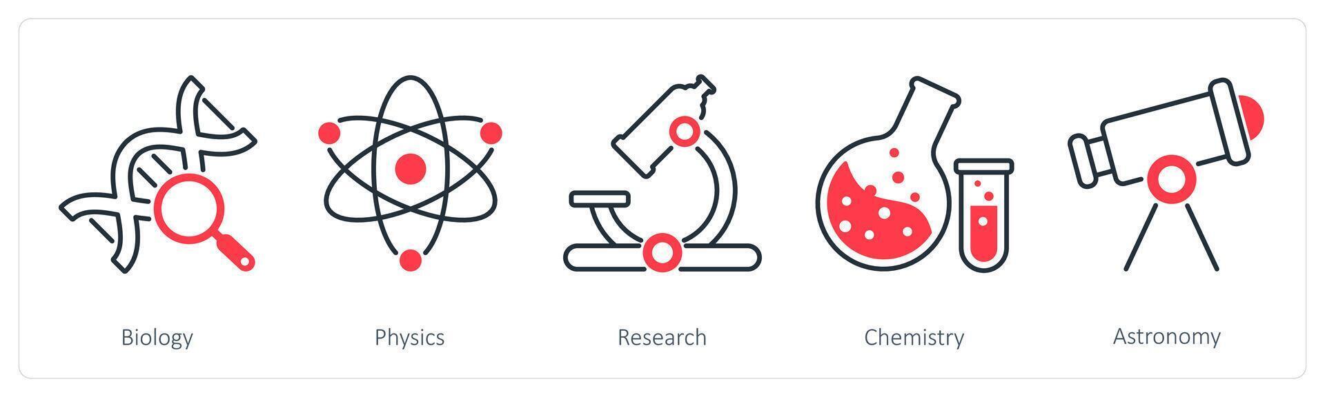 A set of 5 School and Education icons as biology, physics, research vector