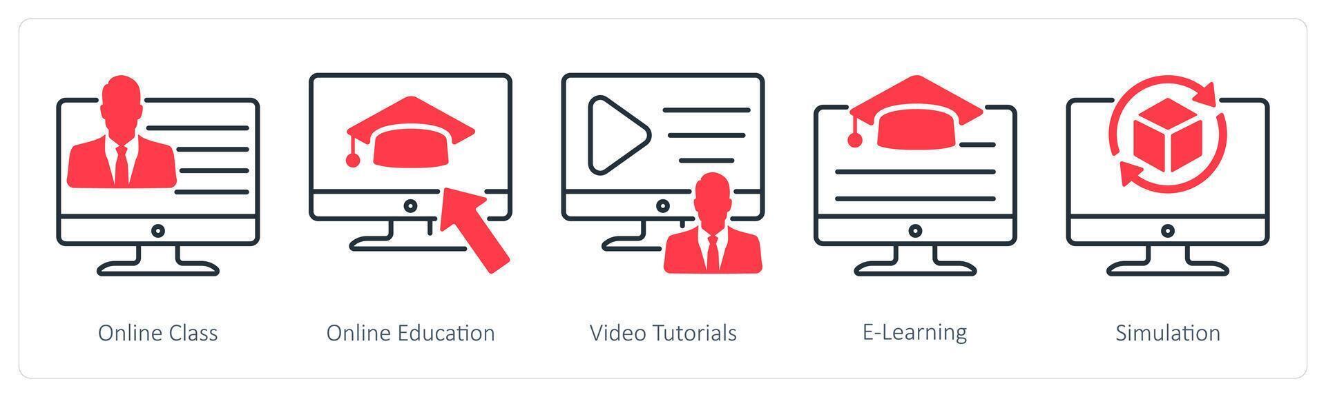 A set of 5 School and Education icons as online class, online education,media tutorials vector