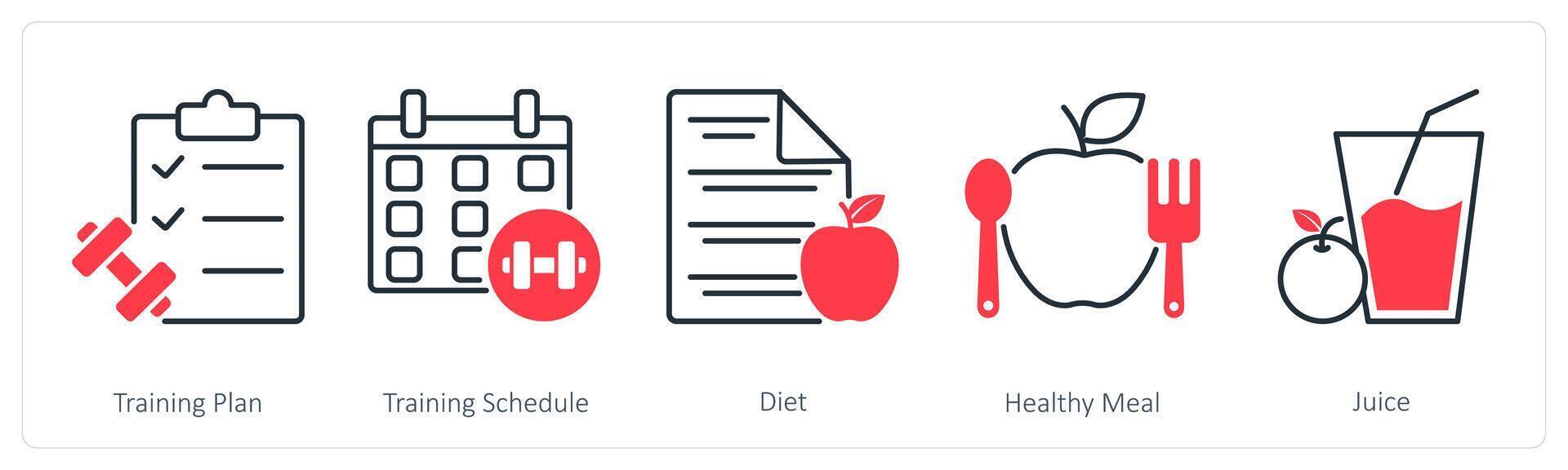 A set of 5 Sports and Fitness icons as training plan, training schedule vector