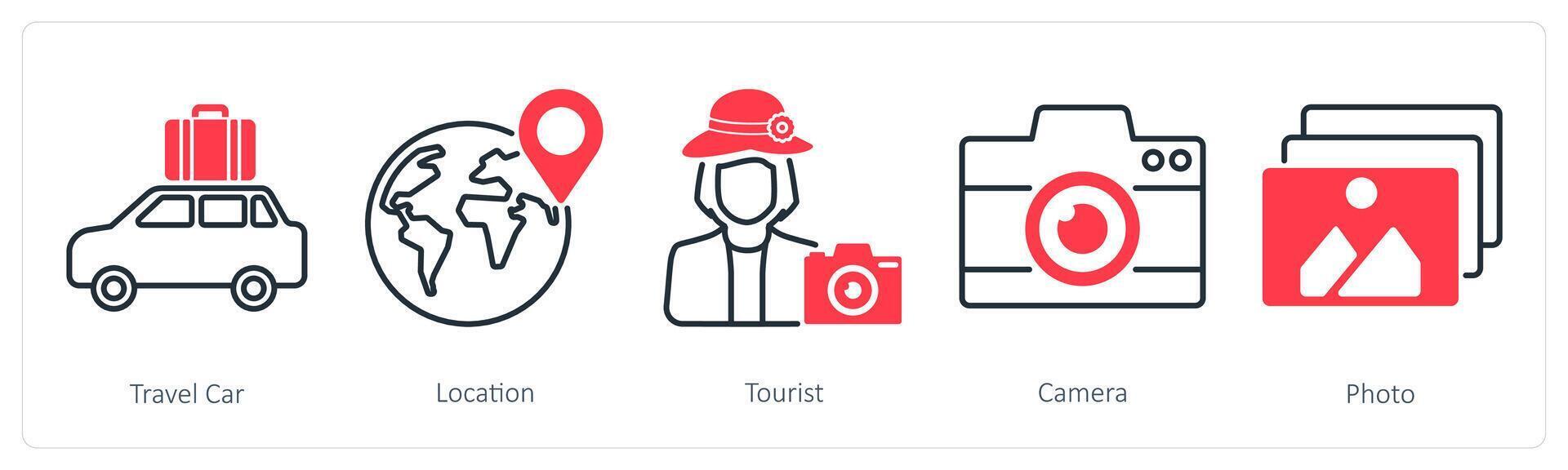 A set of 5 Summer and Travel icons as travel car, location, tourist vector