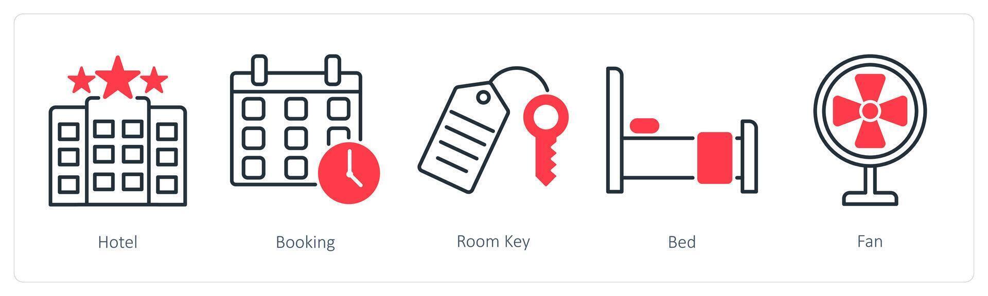 A set of 5 Summer and Travel icons as hotel, booking, room key vector