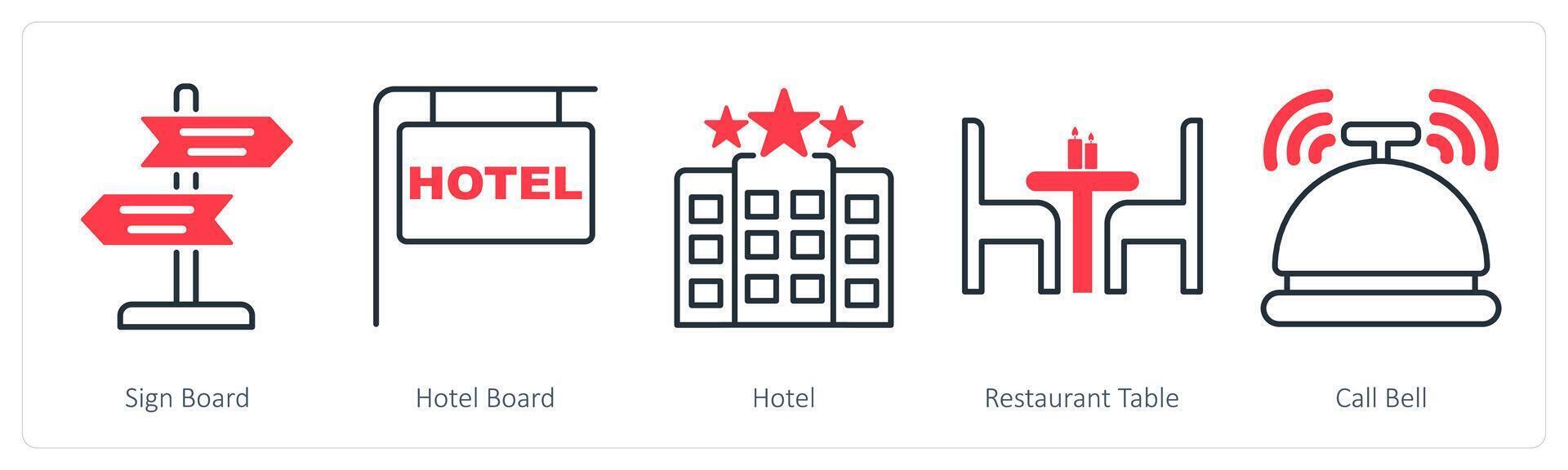 A set of 5 Summer and Travel icons as sign board, hotel board, hote vector