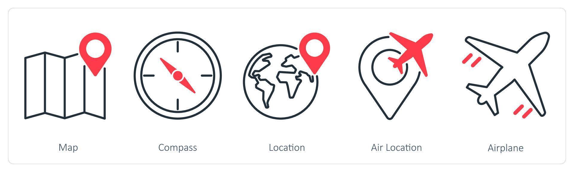 A set of 5 Summer and Travel icons as map, compass, location vector