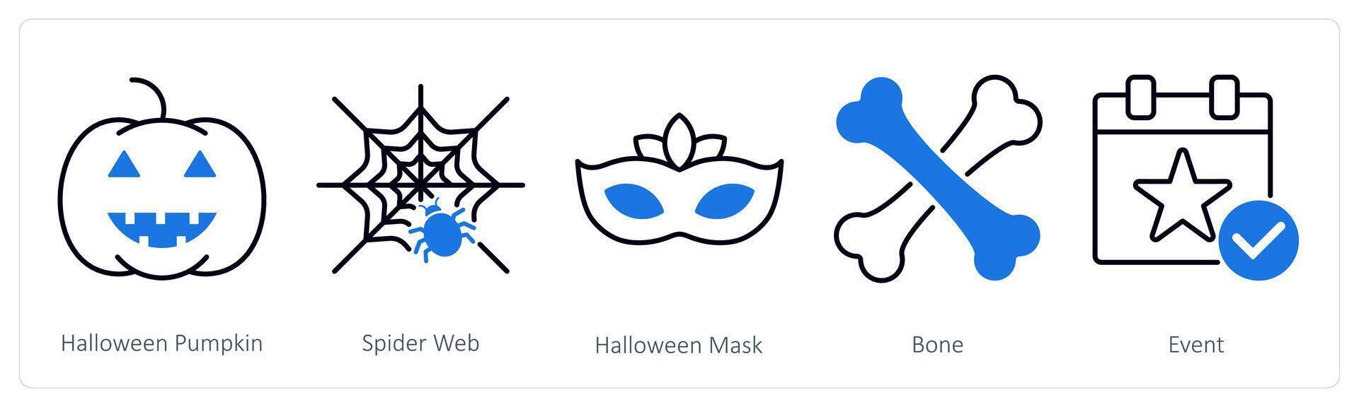 A set of 5 Party and Celebration icons as halloween pumpkin, spider web, halloween mask vector