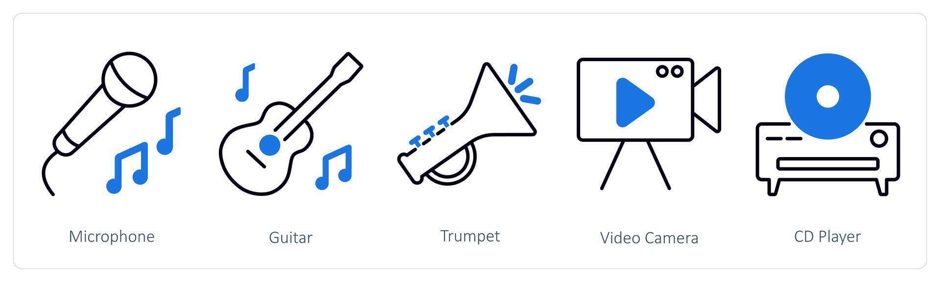 A set of 5 Party and Celebration icons as microphone, guitar, trumpet vector