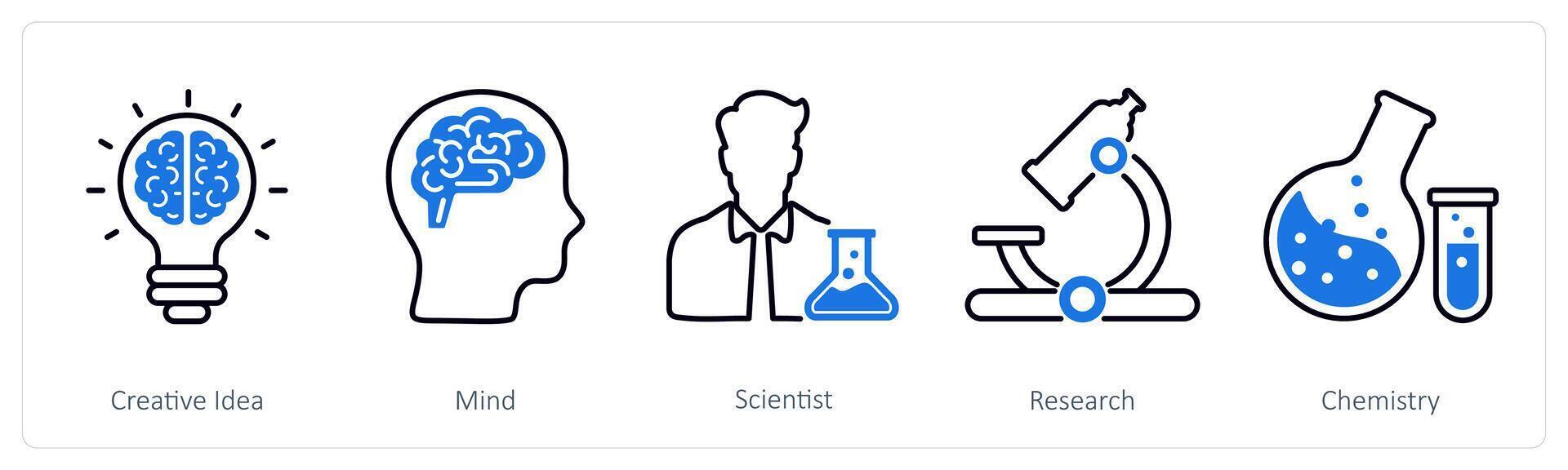 A set of 5 School and Education icons as creative idea, mind, scientist vector