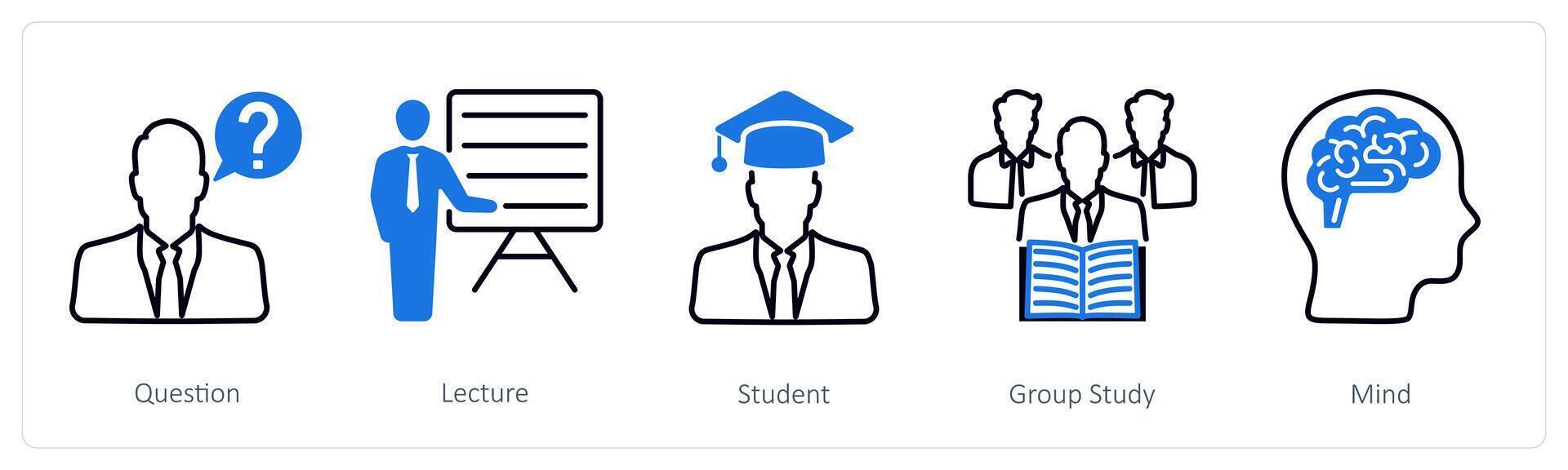 A set of 5 School and Education icons as question, lecture, student vector