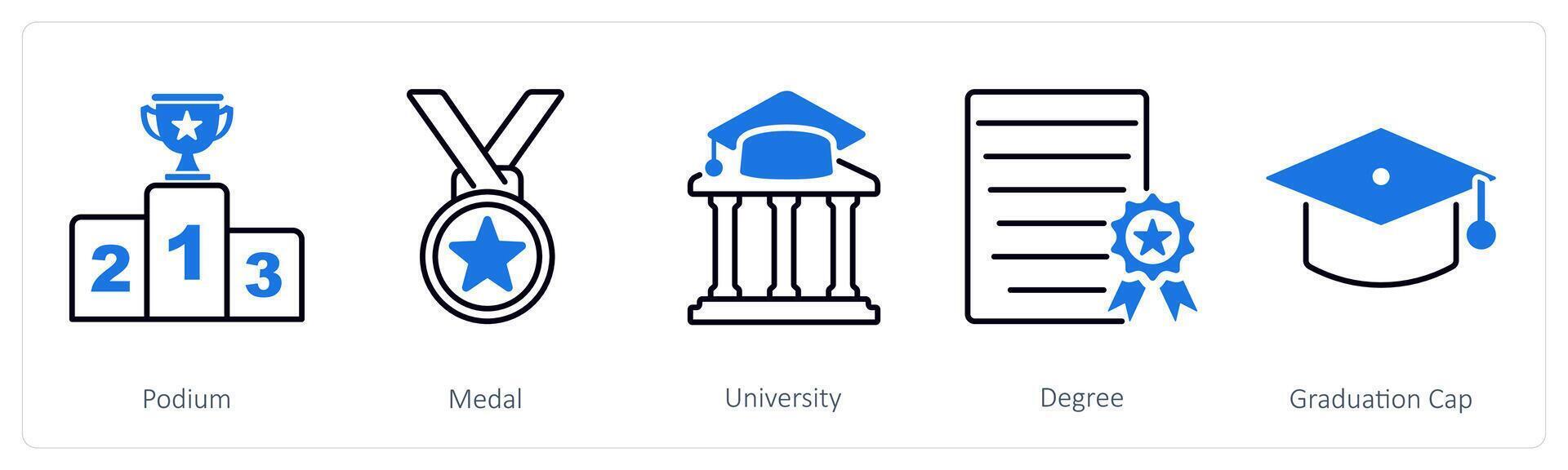 A set of 5 School and Education icons as podium, medal, university vector