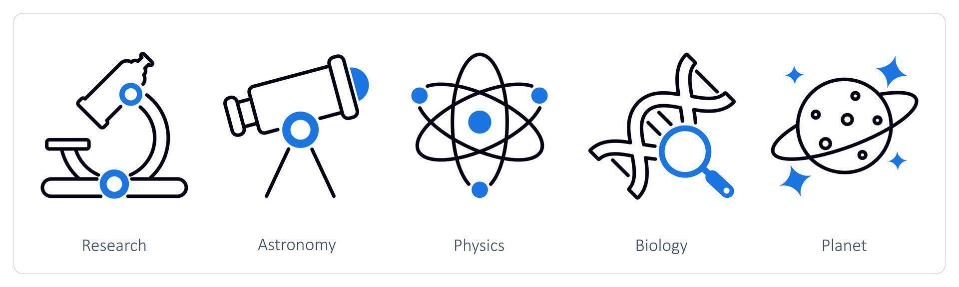 A set of 5 School and Education icons as research, astronomy, physics vector
