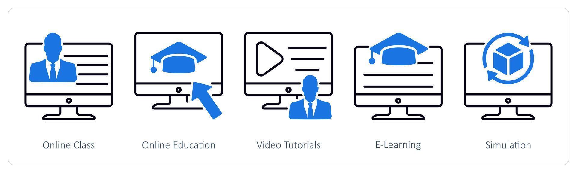 A set of 5 School and Education icons as online class, online education, tutorials vector