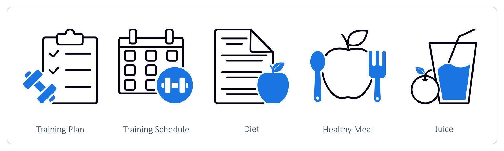 A set of 5 Sports and Fitness icons as training plan, training schedule vector