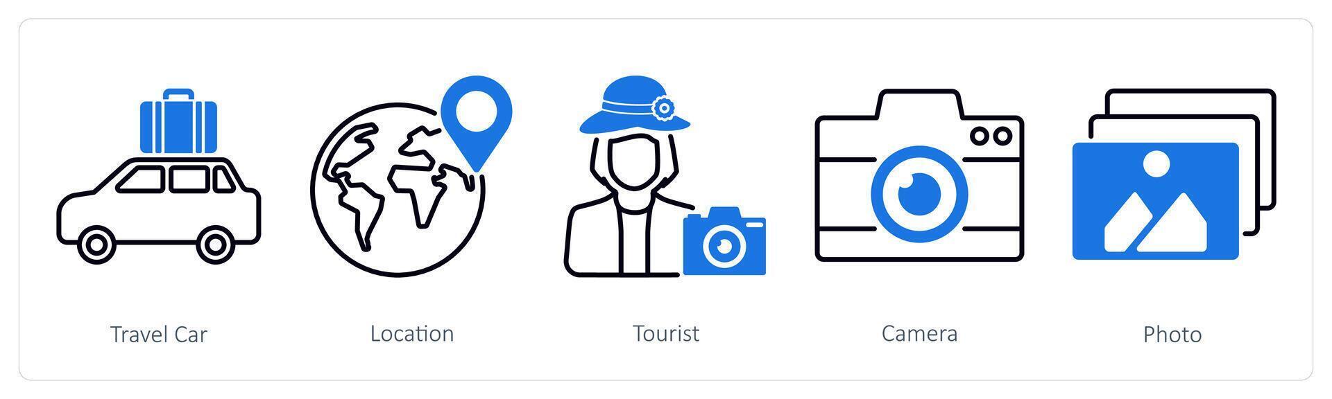 A set of 5 Summer and Travel icons as travel car, location, tourist vector