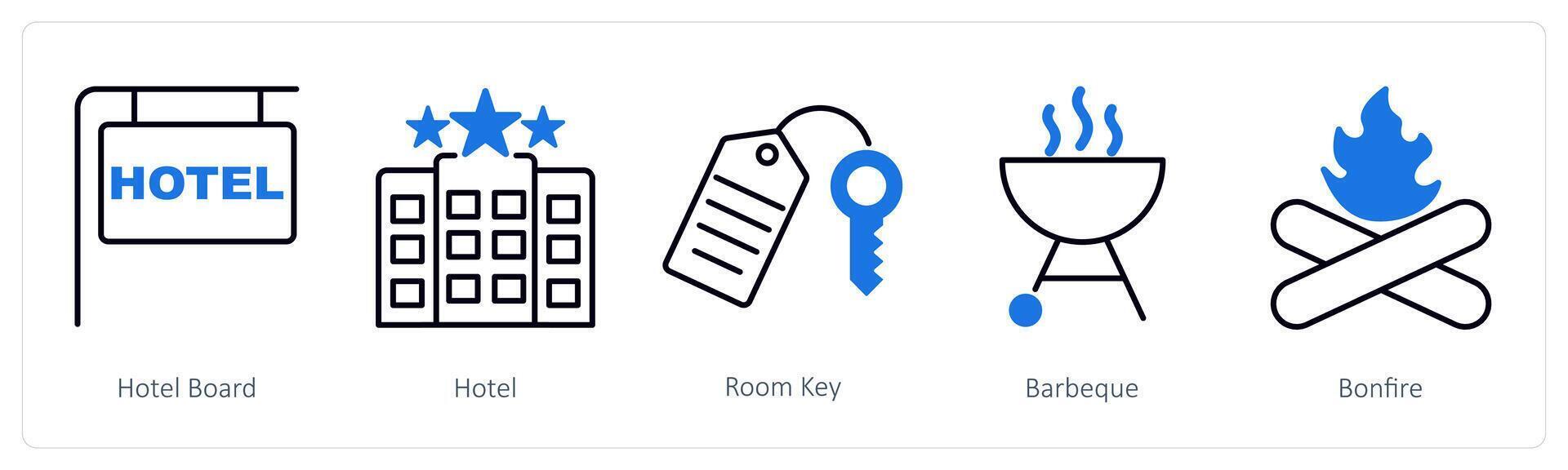 A set of 5 Summer and Travel icons as hotel board, hotel, room key vector