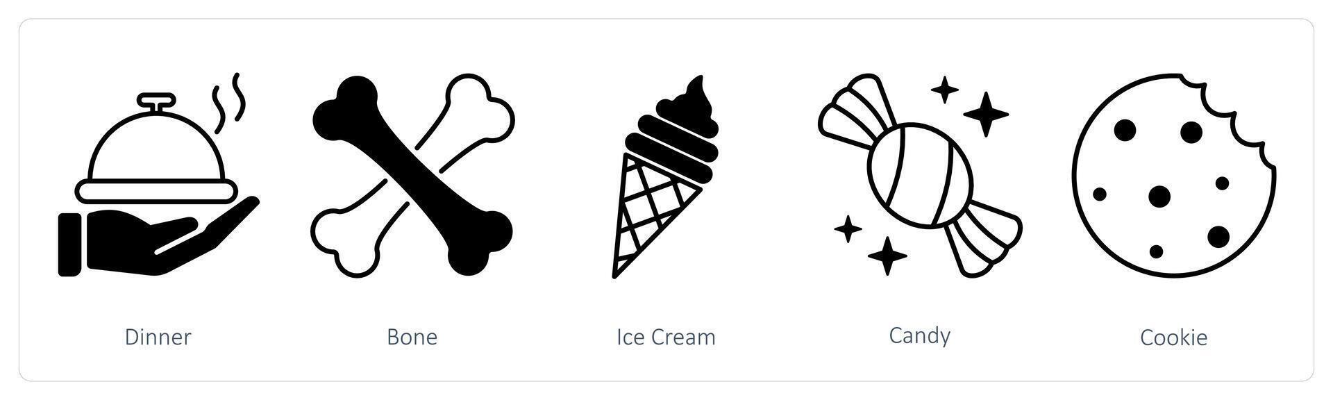 A set of 5 Party and Celebration icons as dinner, bone, ice cream vector