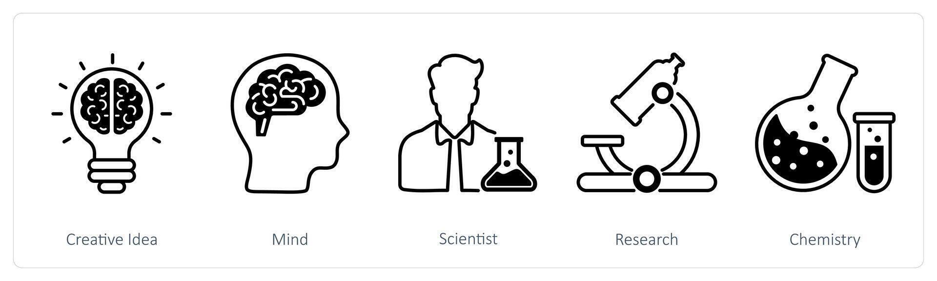 A set of 5 School and Education icons as creative idea, mind, scientist vector