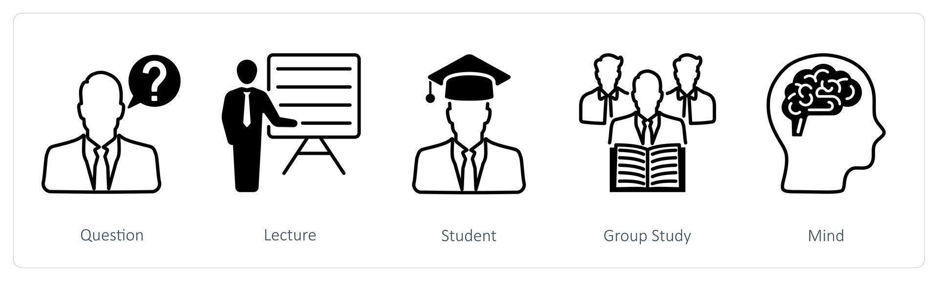 A set of 5 School and Education icons as question, lecture, student vector