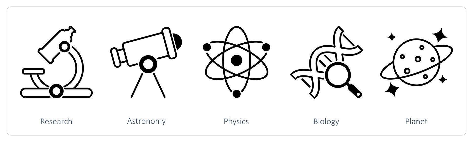 A set of 5 School and Education icons as research, astronomy, physics vector
