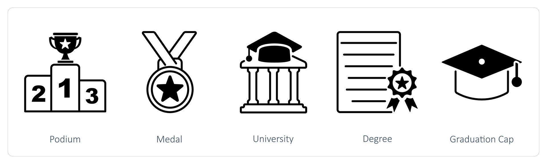A set of 5 School and Education icons as podium, medal, university vector