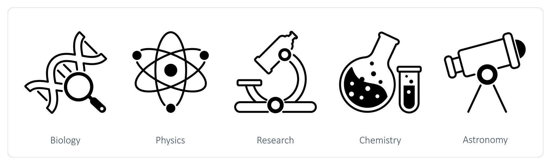 A set of 5 School and Education icons as biology, physics, research vector