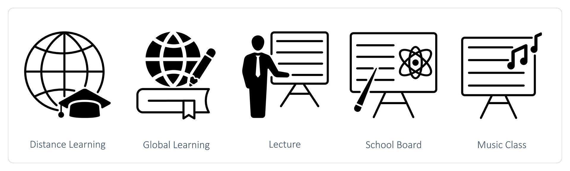 A set of 5 School and Education icons as distance learning, global learning, lecture vector