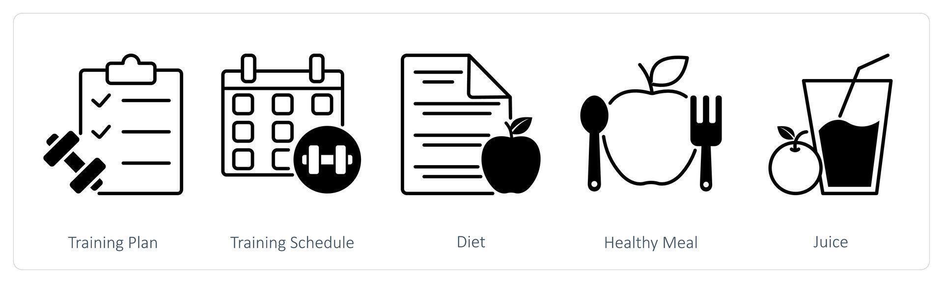 A set of 5 Sports and Fitness icons as training plan, training schedule vector
