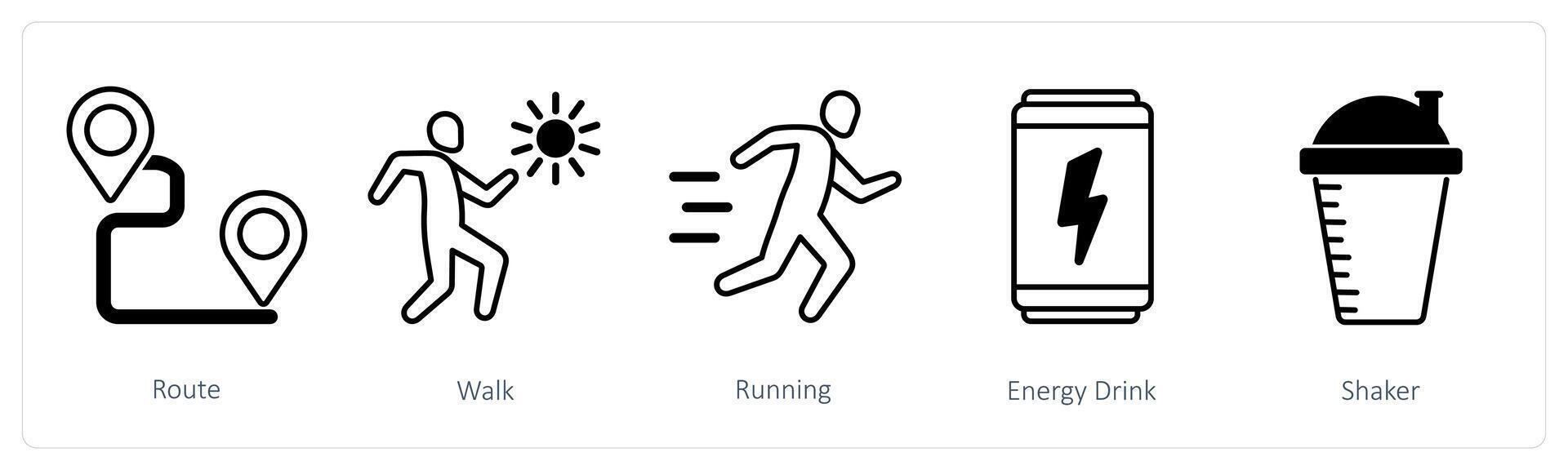 A set of 5 Sports and Fitness icons as route, walk, running vector