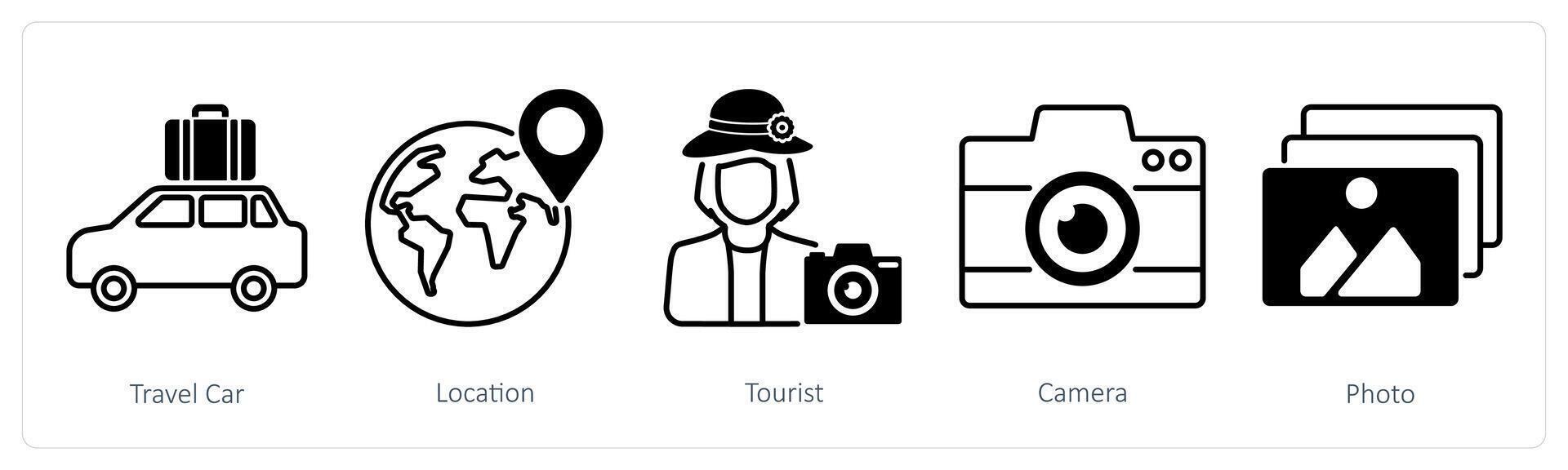 A set of 5 Summer and Travel icons as travel car, location, tourist vector