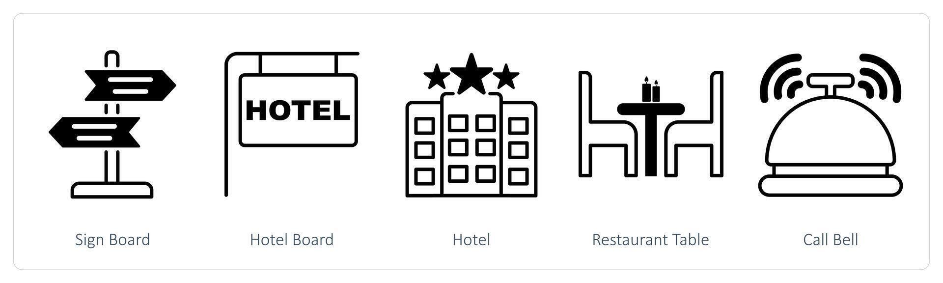A set of 5 Summer and Travel icons as sign board, hotel board, hote vector