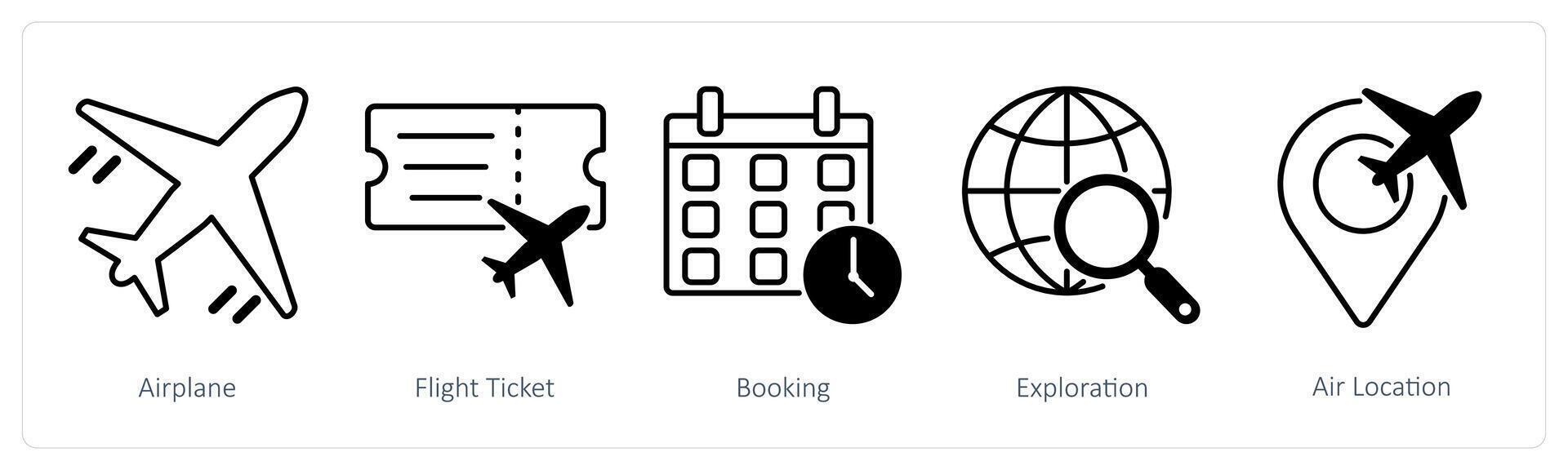 A set of 5 Summer and Travel icons as airplane, flight ticket, booking vector