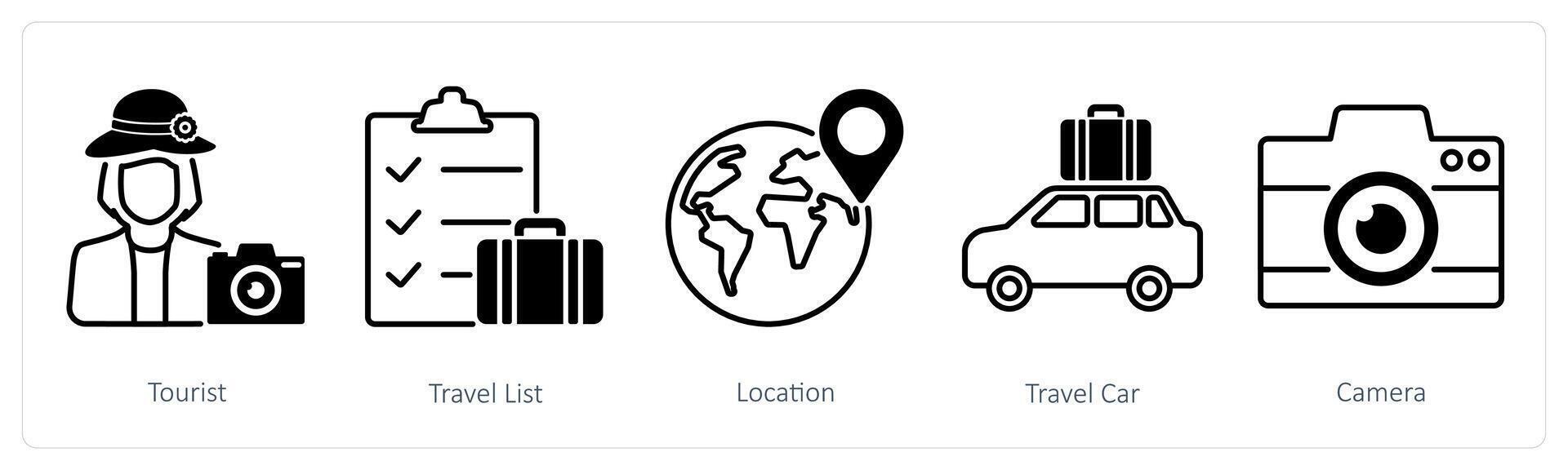 A set of 5 Summer and Travel icons as tourist, travel list, location vector