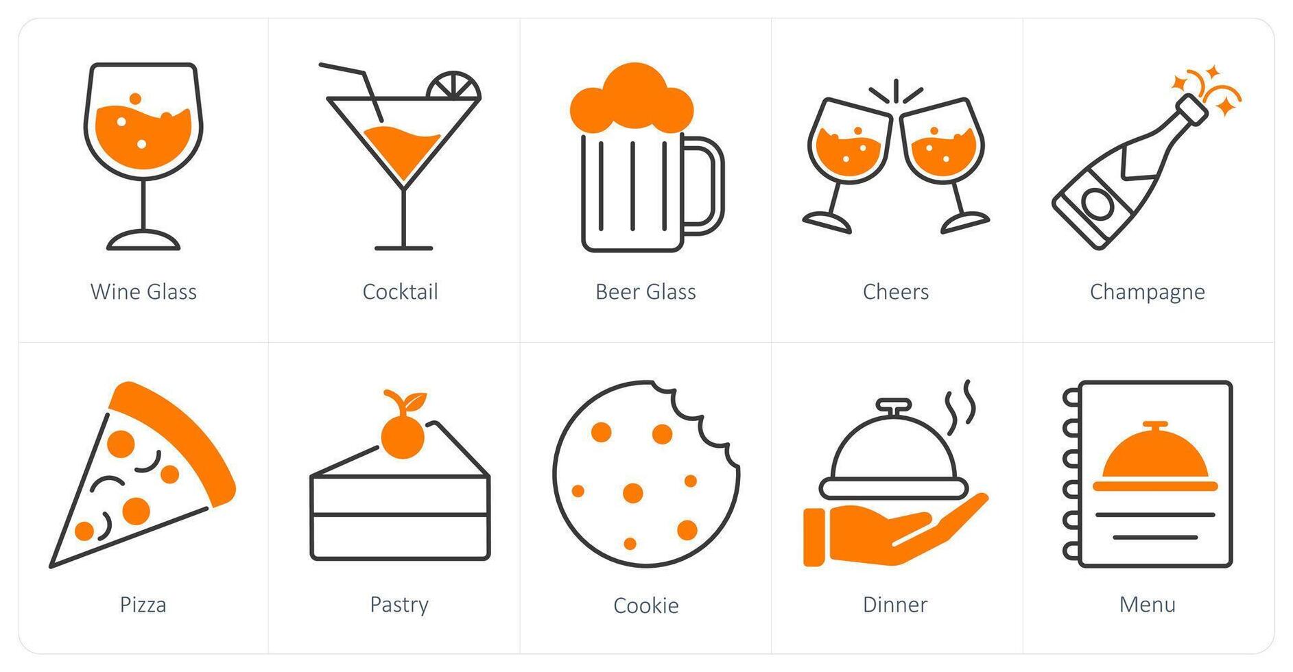 A set of 10 Party and Celebration icons as wine glass, cocktail, beer glass vector