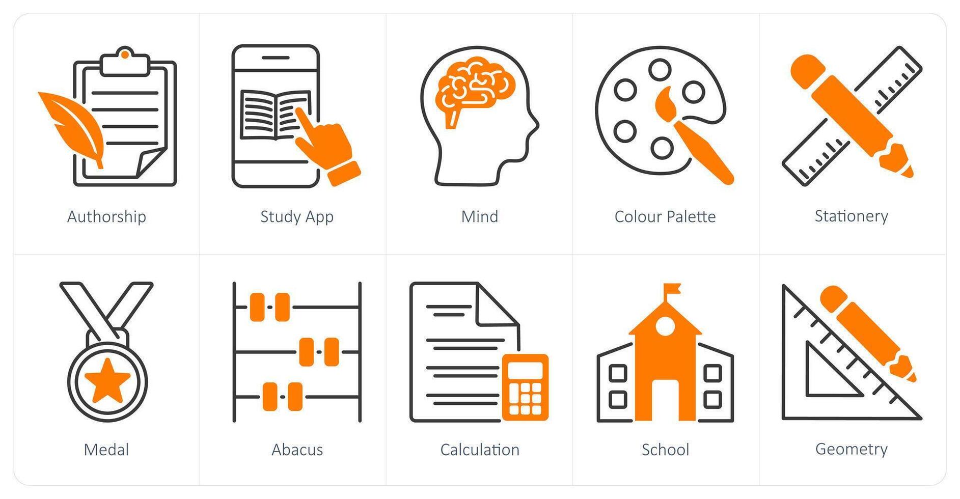 A set of 10 School and Education icons as authorship, study app, mind vector