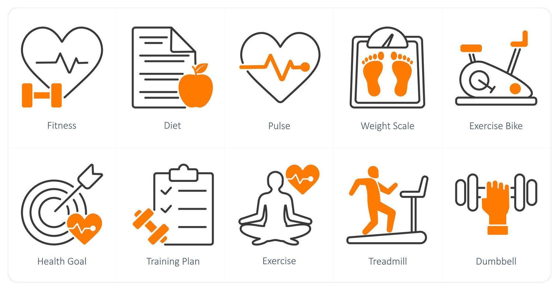 A set of 10 Sports and Fitness icons as fitness, diet, pulse vector