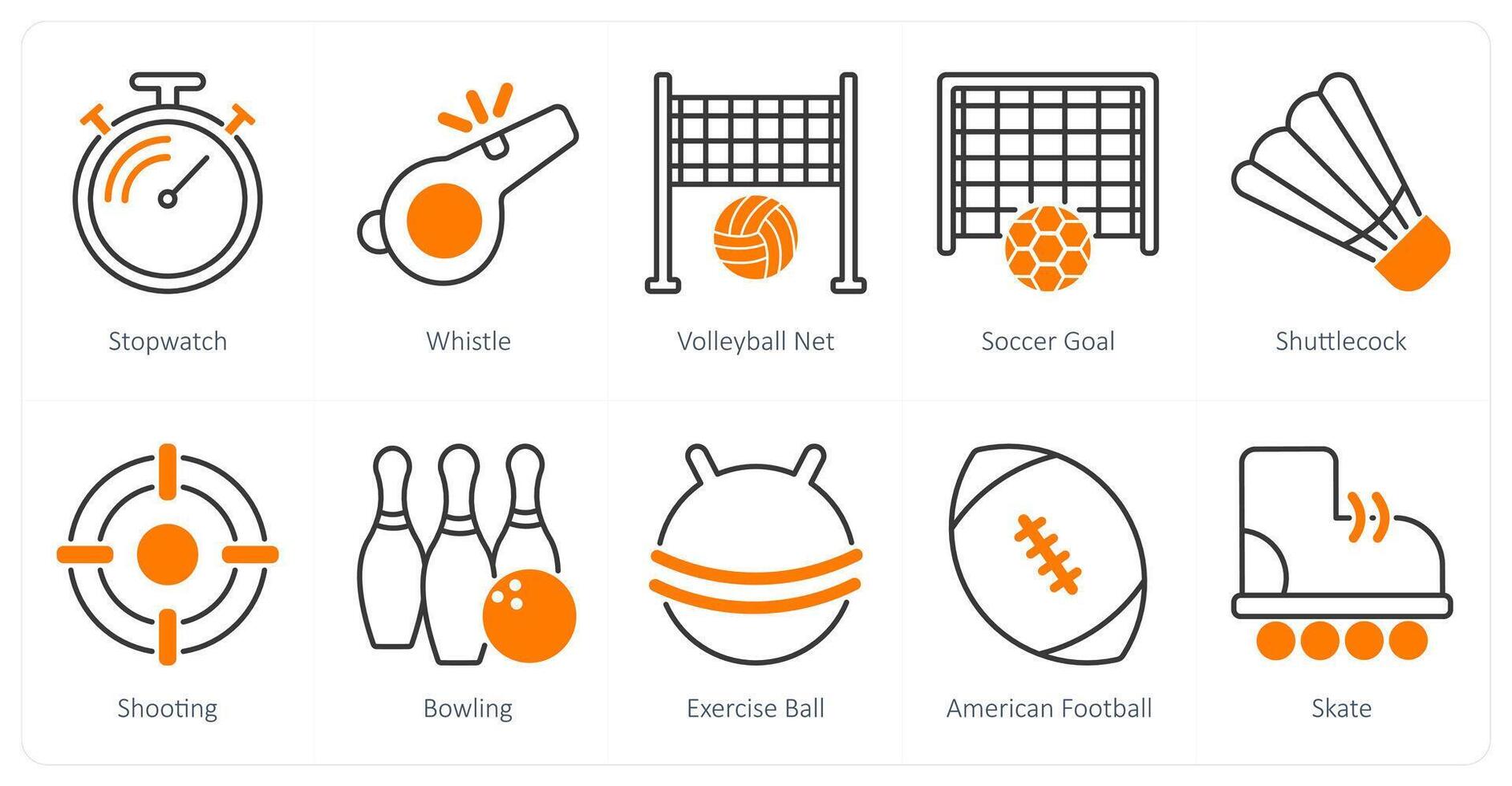 A set of 10 Sports and Fitness icons as stopwatch, whistle, volleyball net vector