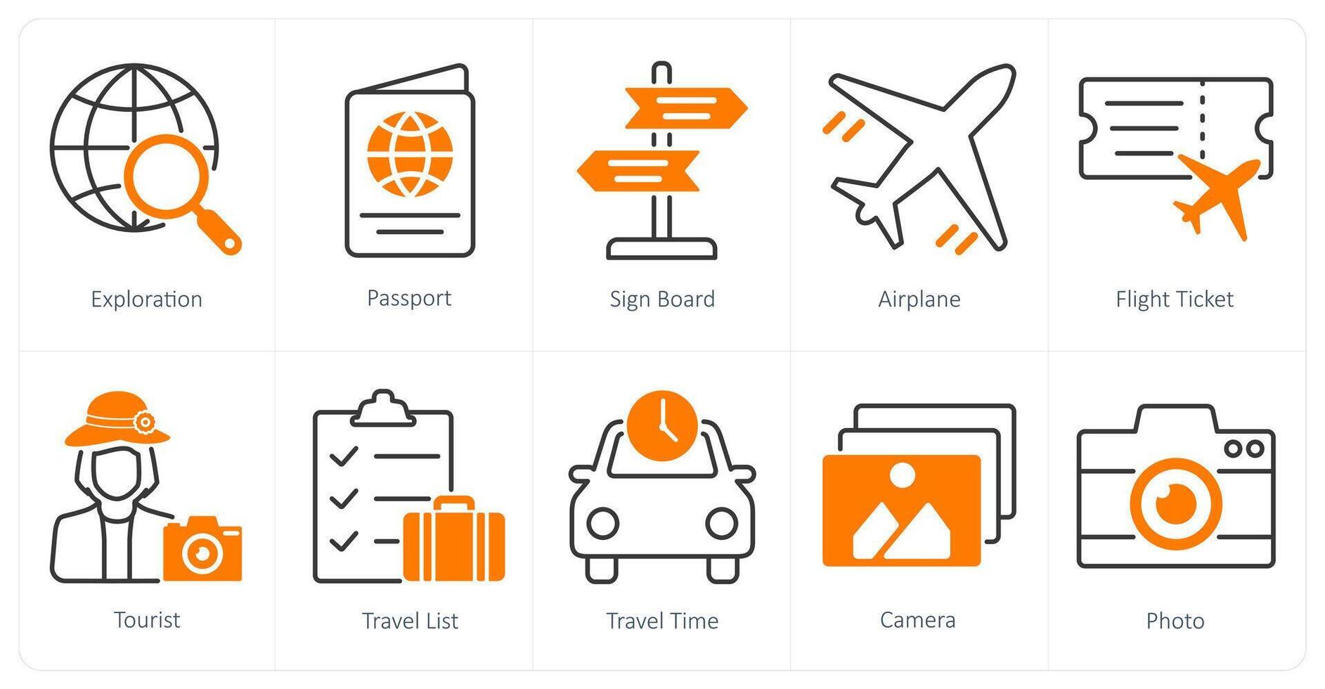 A set of 10 Summer and Vacation icons as exploration, passport, sign board vector