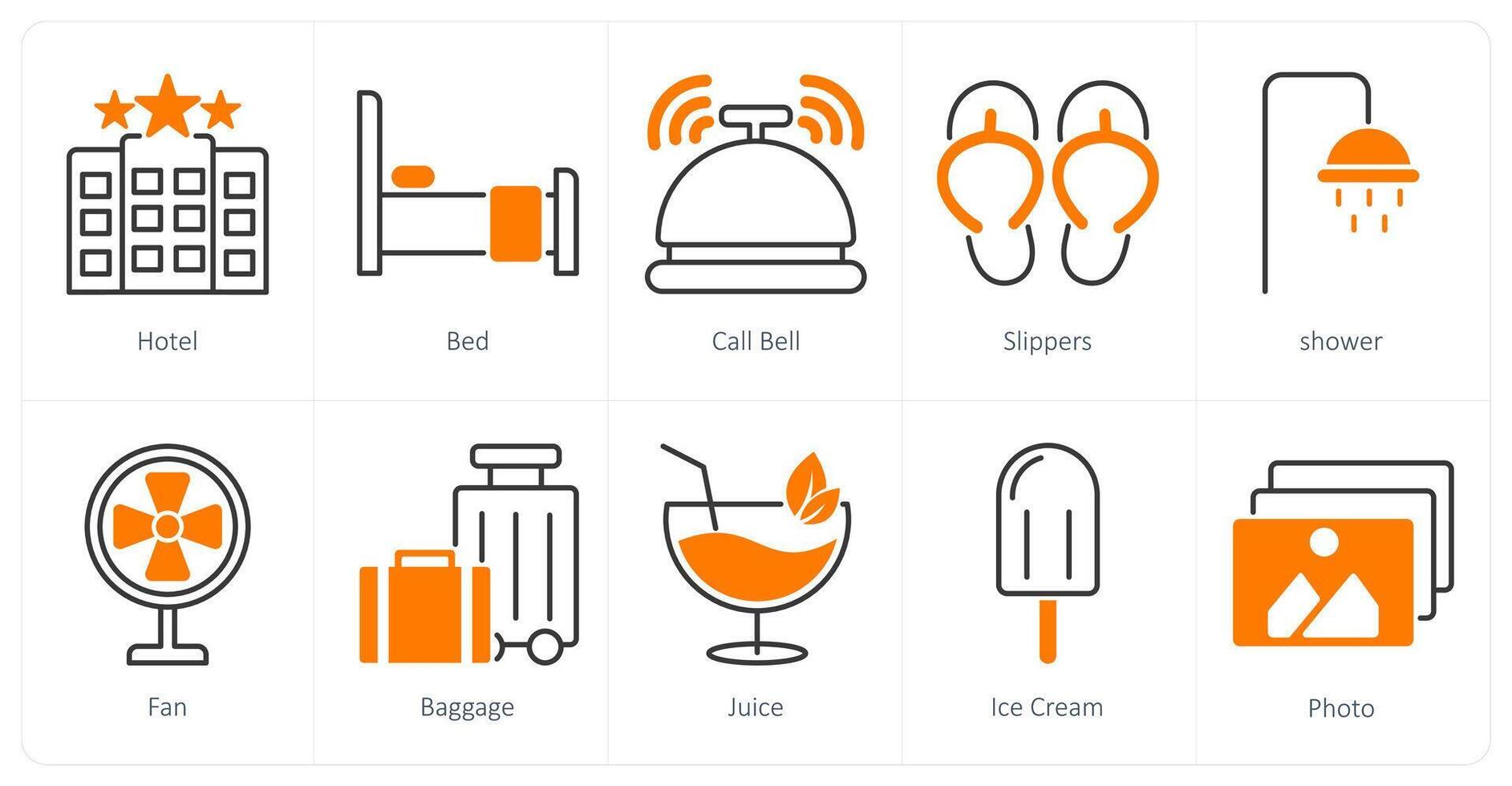 A set of 10 Summer and Vacation icons as hotel, bed, call bell vector