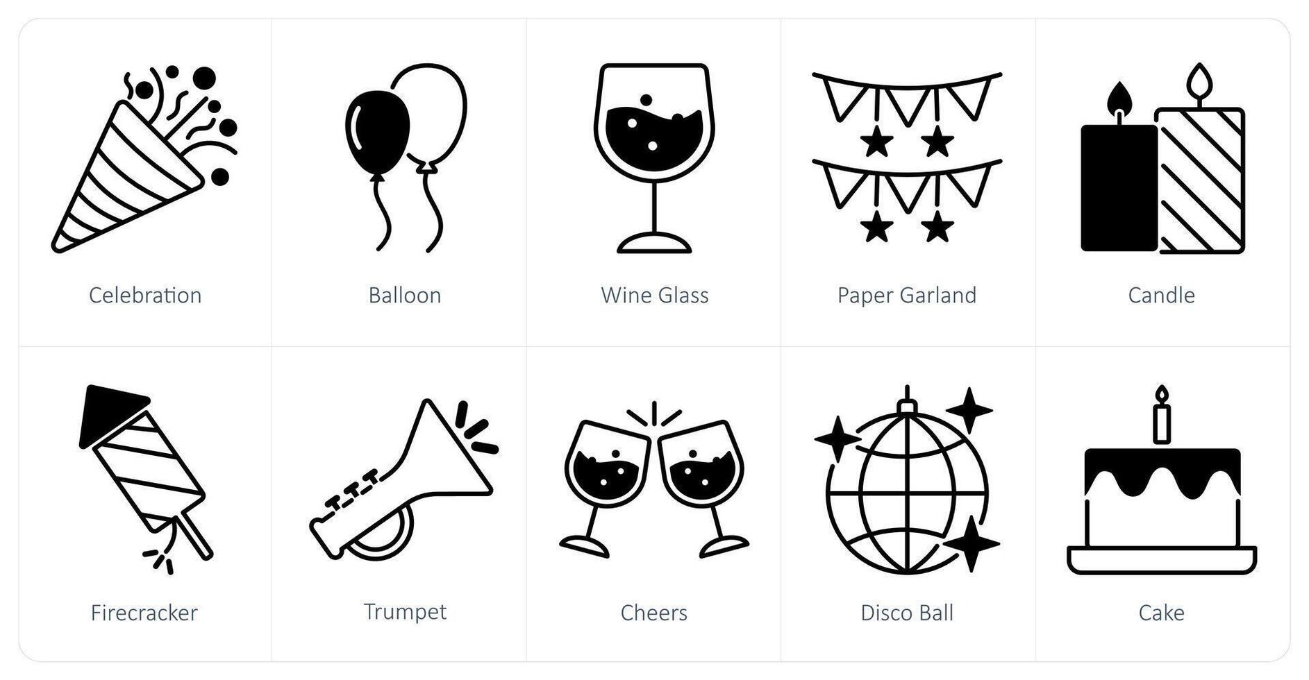 A set of 10 Party and Celebration icons as celebration, balloon, wine glass vector