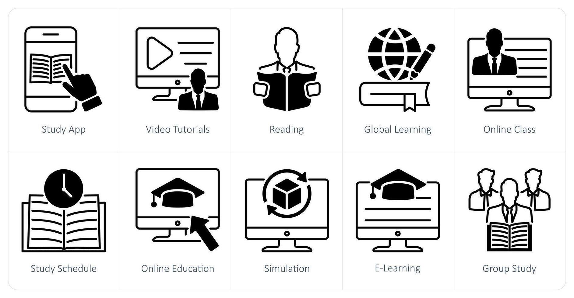 A set of 10 School and Education icons as study app, tutorials, reading vector