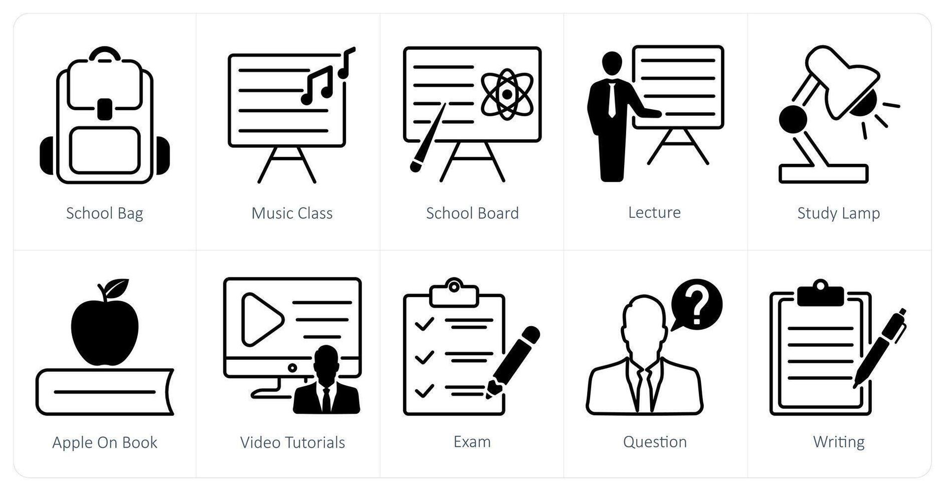 A set of 10 School and Education icons as school bag, music class, school board vector