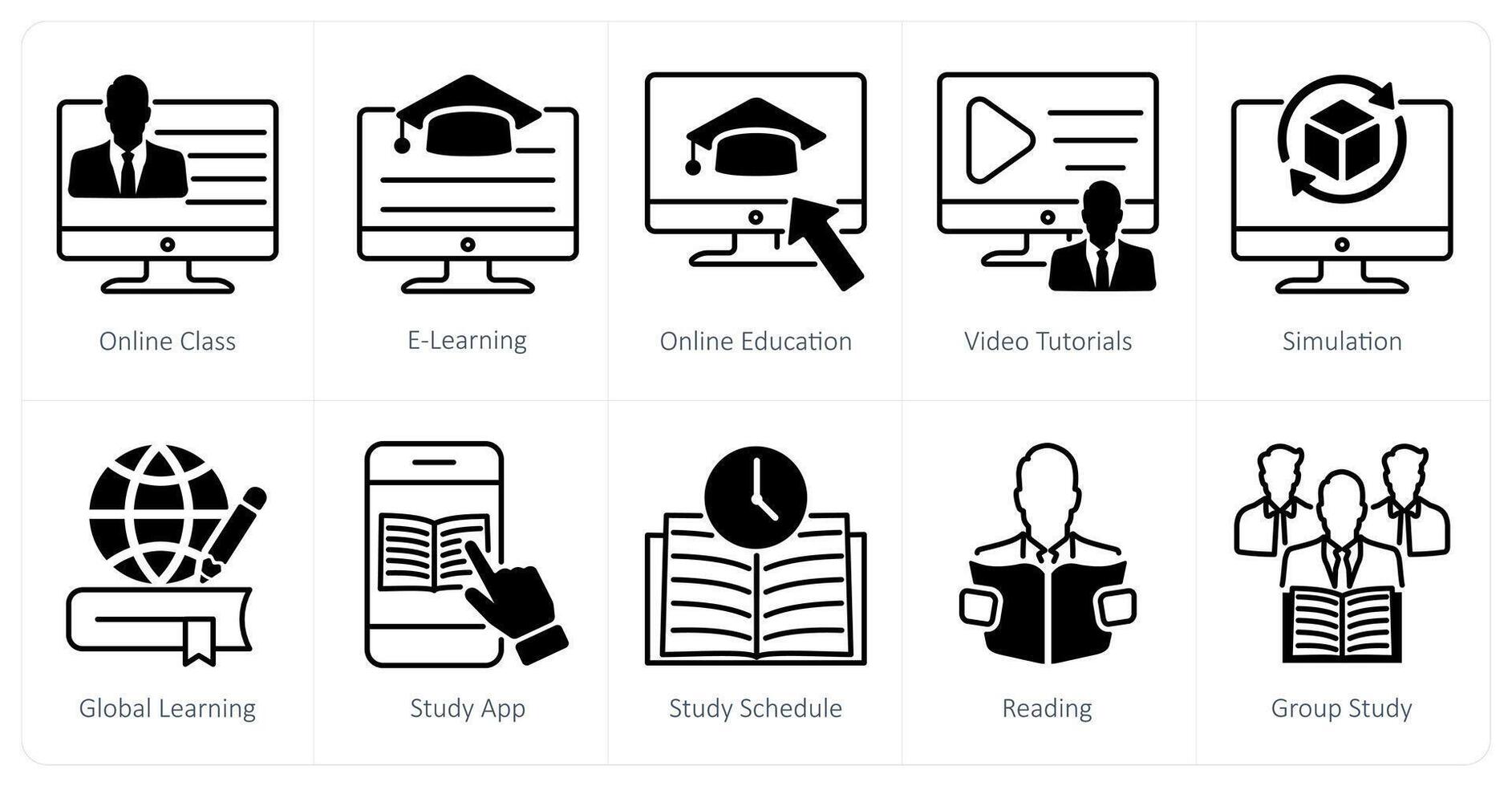 A set of 10 School and Education icons as online class, e learning, tutorials vector