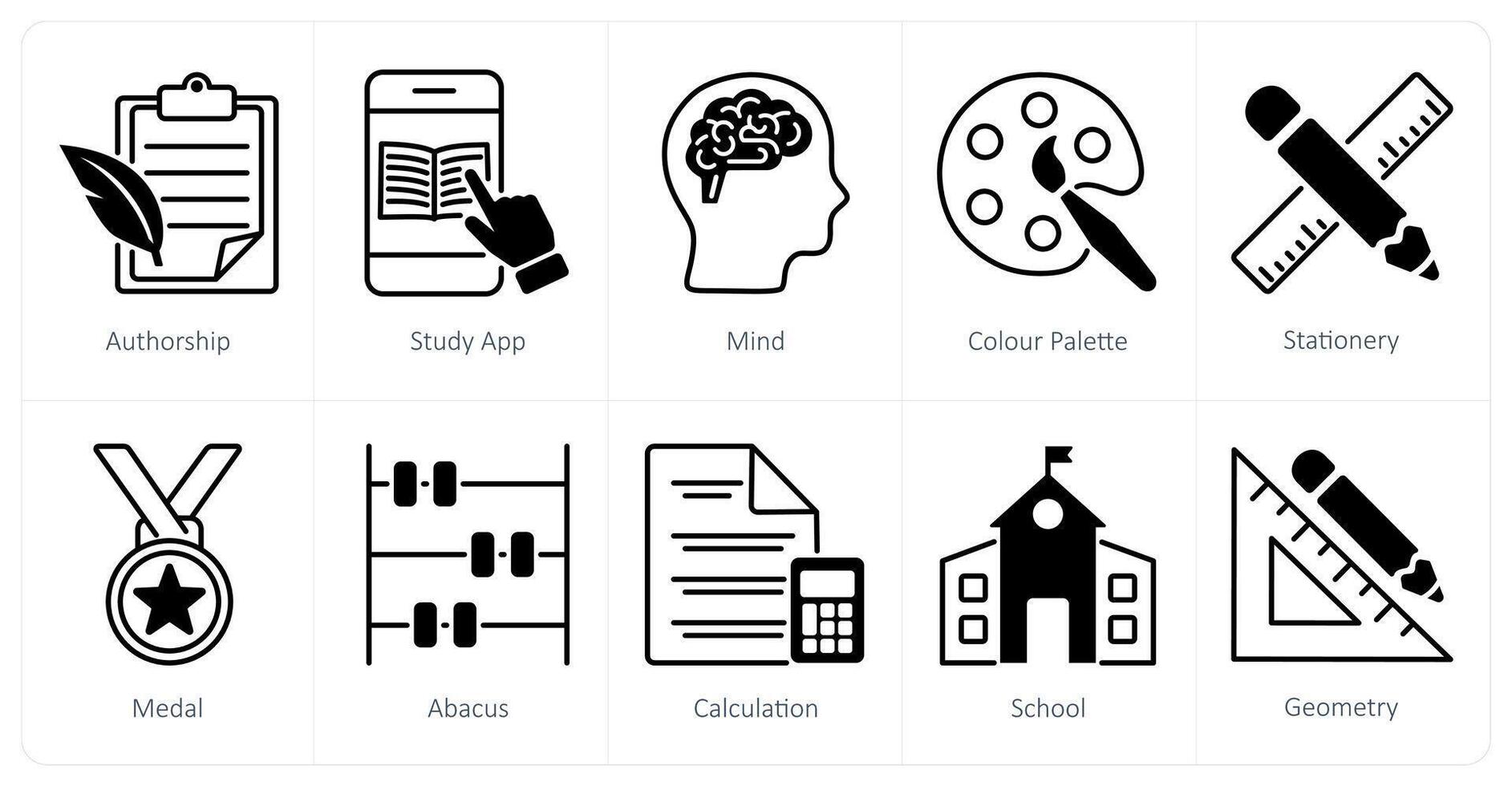 A set of 10 School and Education icons as authorship, study app, mind vector