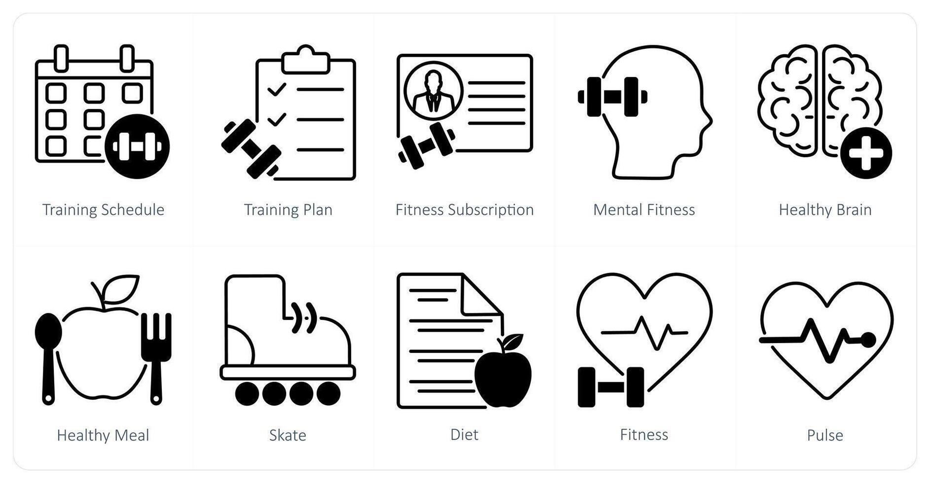 A set of 10 Sports and Fitness icons as training schedule, training plan, fitness subscription vector