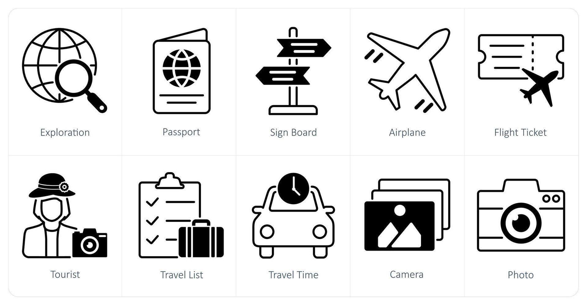 A set of 10 Summer and Vacation icons as exploration, passport, sign board vector