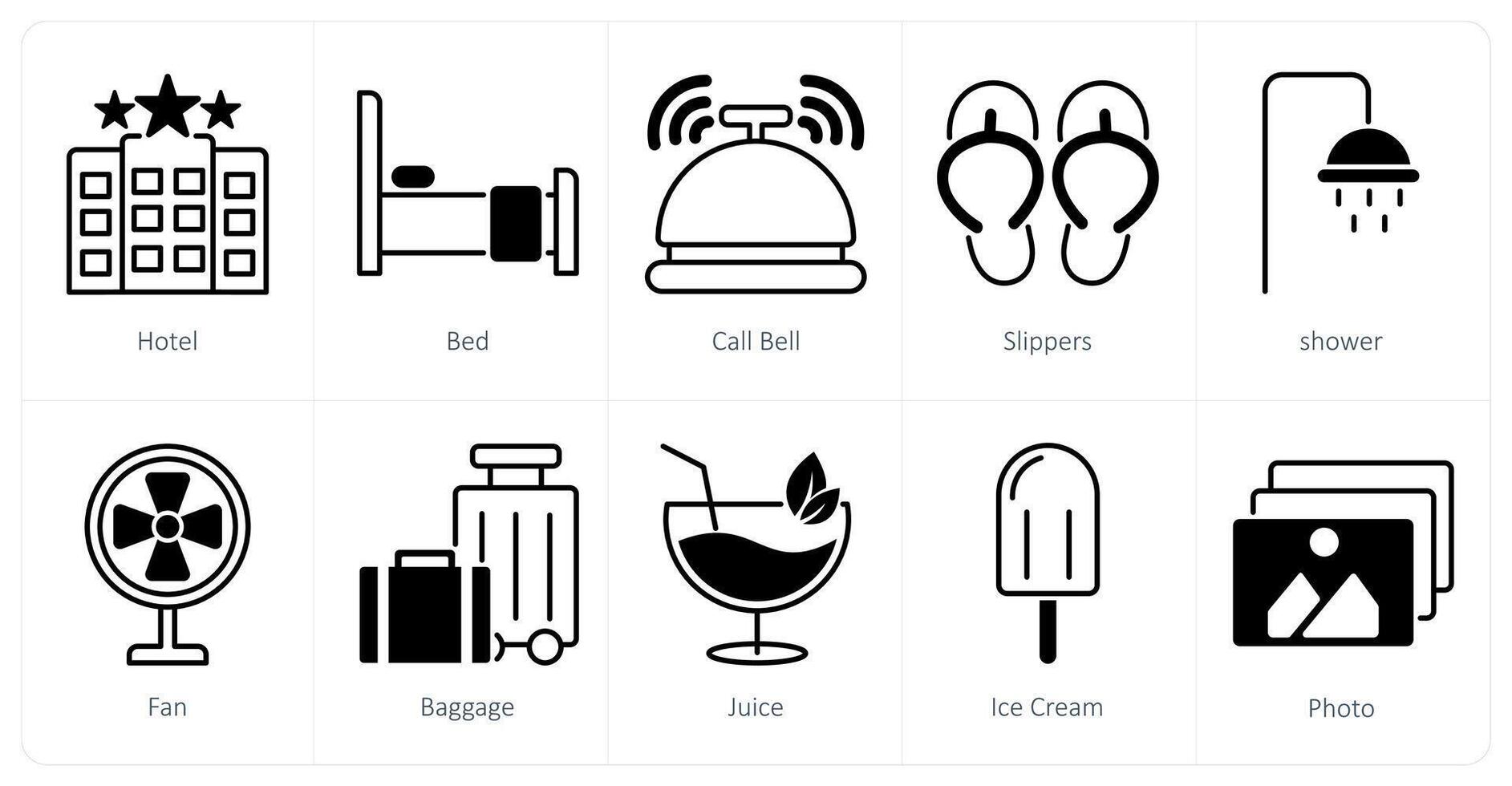 A set of 10 Summer and Vacation icons as hotel, bed, call bell vector