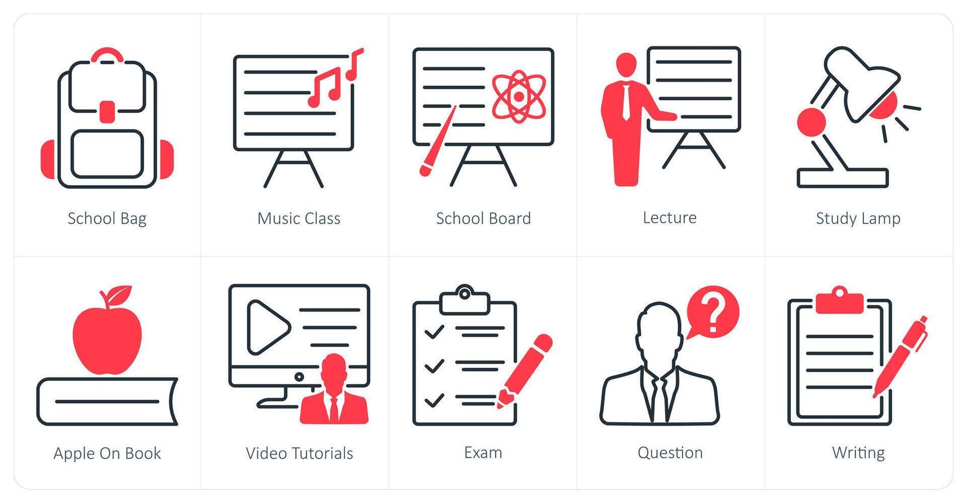 A set of 10 School and Education icons as school bag, music class, school board vector