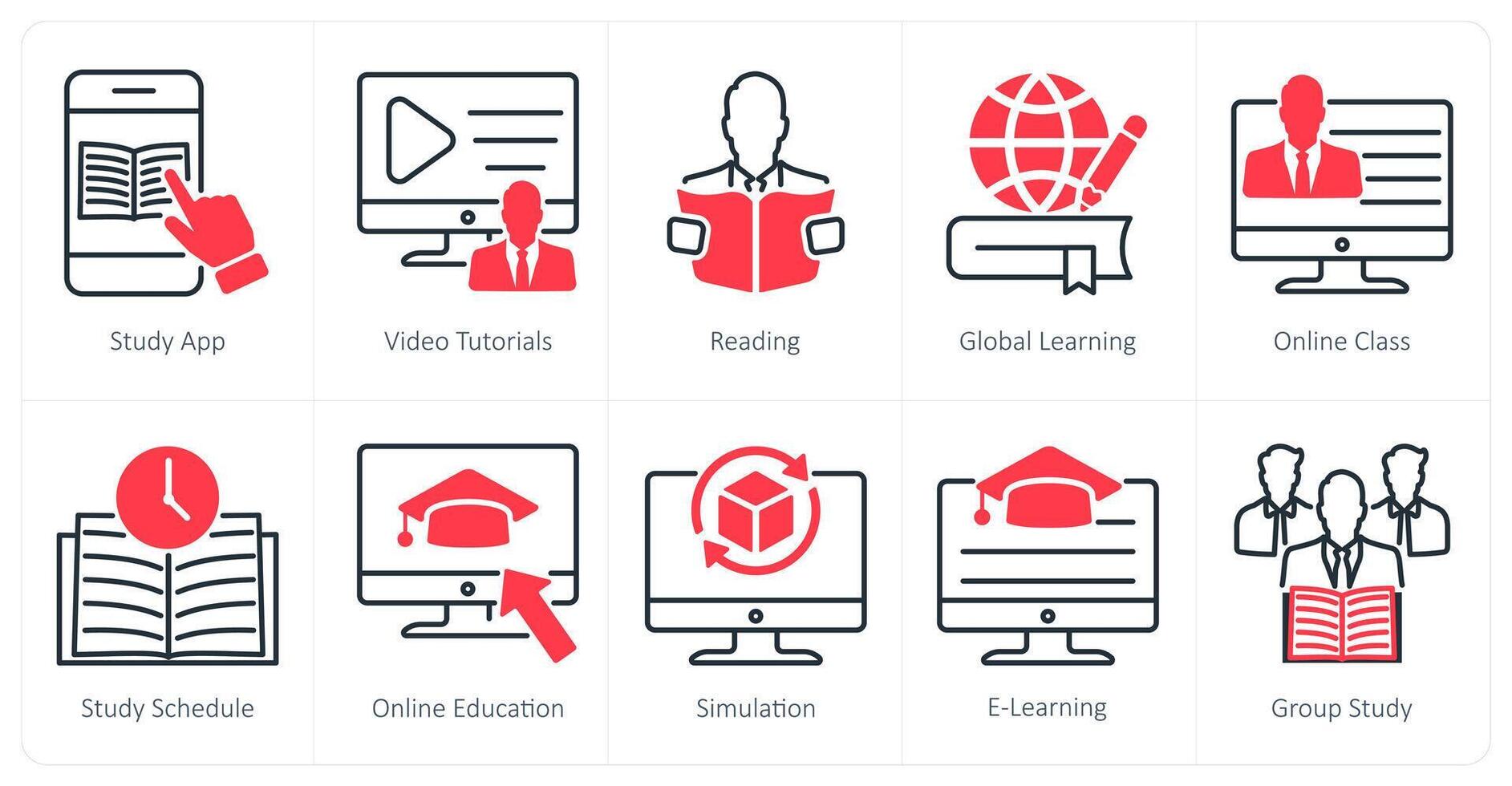 A set of 10 School and Education icons as study app, tutorials, reading vector